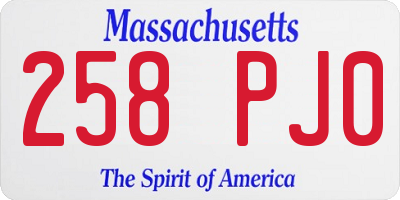 MA license plate 258PJ0