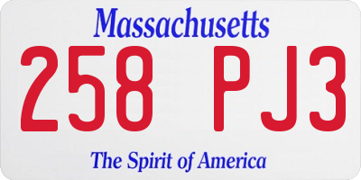 MA license plate 258PJ3