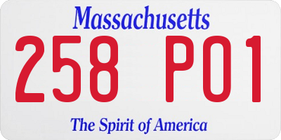 MA license plate 258PO1
