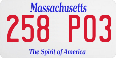 MA license plate 258PO3