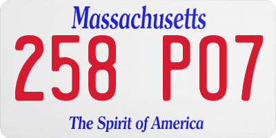 MA license plate 258PO7
