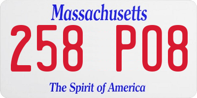 MA license plate 258PO8