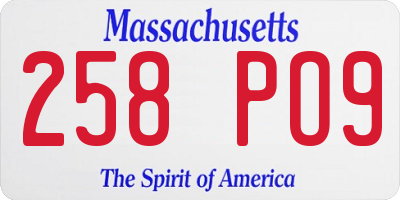 MA license plate 258PO9