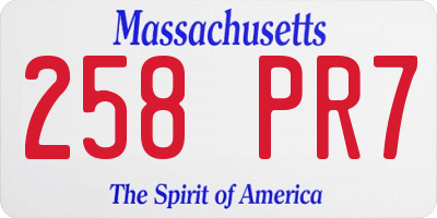 MA license plate 258PR7