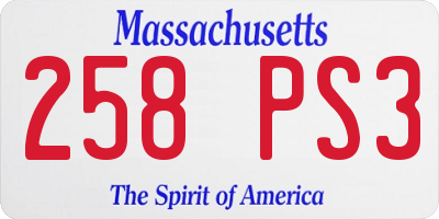 MA license plate 258PS3