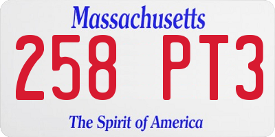 MA license plate 258PT3