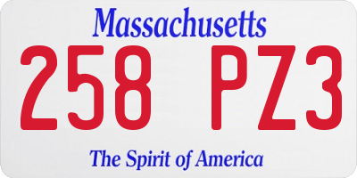MA license plate 258PZ3