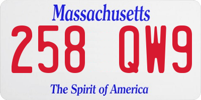 MA license plate 258QW9