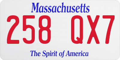 MA license plate 258QX7