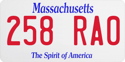 MA license plate 258RA0