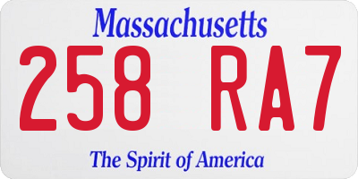 MA license plate 258RA7