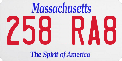 MA license plate 258RA8
