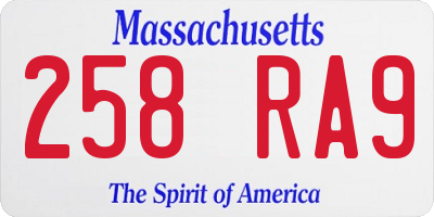 MA license plate 258RA9