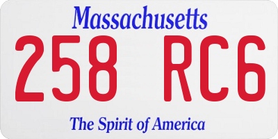 MA license plate 258RC6