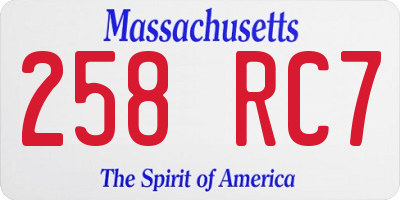 MA license plate 258RC7