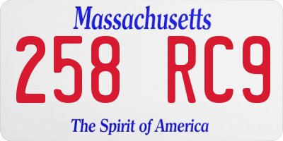 MA license plate 258RC9