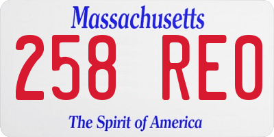 MA license plate 258RE0
