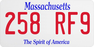 MA license plate 258RF9