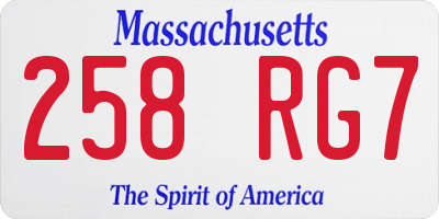 MA license plate 258RG7