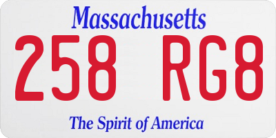 MA license plate 258RG8