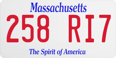 MA license plate 258RI7