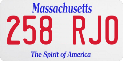 MA license plate 258RJ0