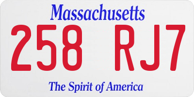 MA license plate 258RJ7