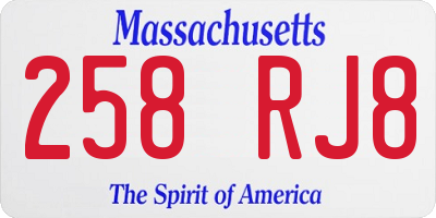 MA license plate 258RJ8