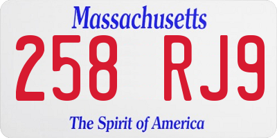 MA license plate 258RJ9