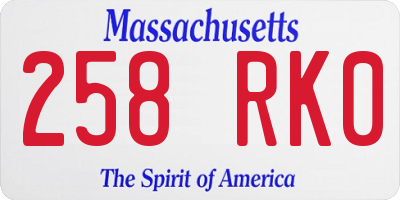 MA license plate 258RK0