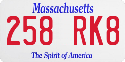 MA license plate 258RK8
