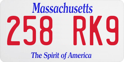 MA license plate 258RK9