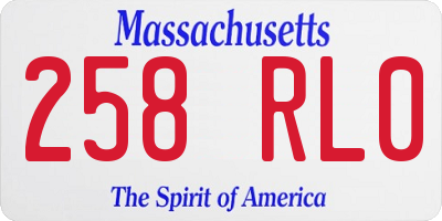 MA license plate 258RL0