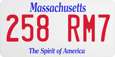 MA license plate 258RM7