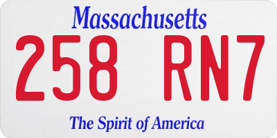 MA license plate 258RN7