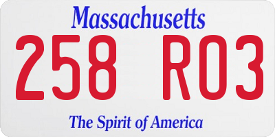 MA license plate 258RO3