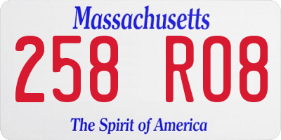 MA license plate 258RO8