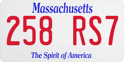 MA license plate 258RS7