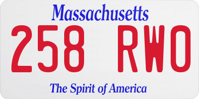 MA license plate 258RW0
