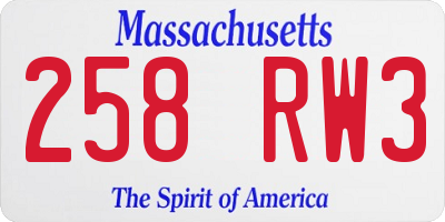 MA license plate 258RW3
