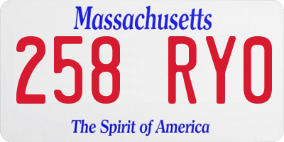 MA license plate 258RY0