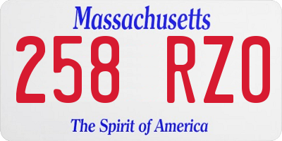 MA license plate 258RZ0
