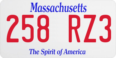 MA license plate 258RZ3