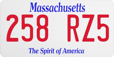 MA license plate 258RZ5
