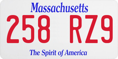MA license plate 258RZ9