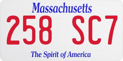 MA license plate 258SC7