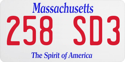 MA license plate 258SD3