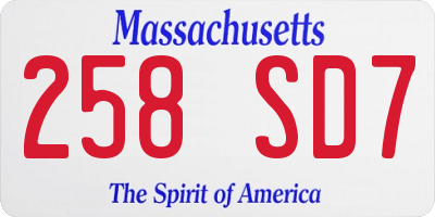 MA license plate 258SD7