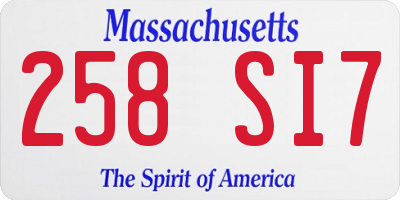 MA license plate 258SI7