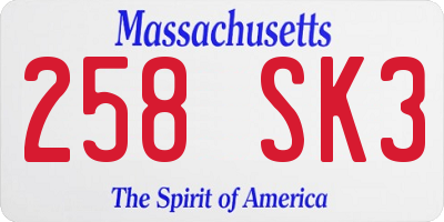 MA license plate 258SK3